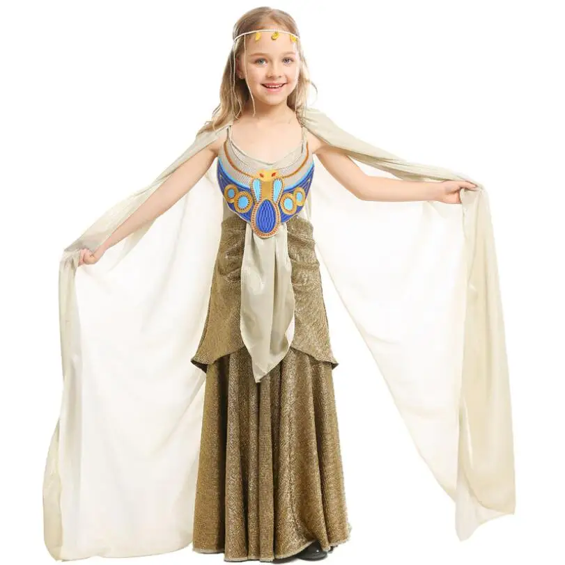 Костюм египетской королевы Клеопатры для девочек; маскарадный костюм маленькой королевской королевы для Хэллоуина