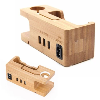 

Charging Dock Universal Bamboo Wood Mount Station 2 In 1 Multifunctional Desktop Phone Stand USB DC 5V For Apple Watch