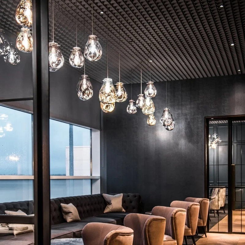 Led Modern Simple Lamp Vintage Hotel Silver Glass Pendant Light For Indoor Kitchen Dining Bar lustre pendente