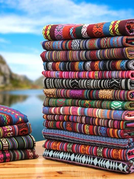 

150cmx50cm Ethnic Style Cotton and Linen Stripes Fabric Sofa Tablecloth Clothing Retro Linen Bohemian Fabric DIY Apparel Sewing