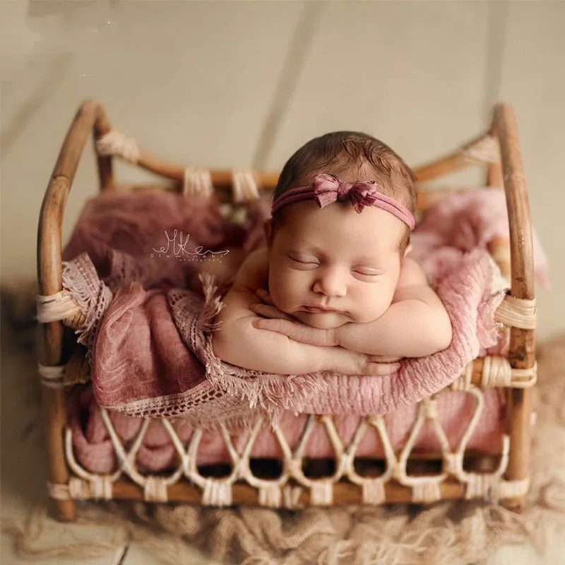 

Newborn photography props retro woven rattan basket baby photo shoot container frame studio baby full moon photo