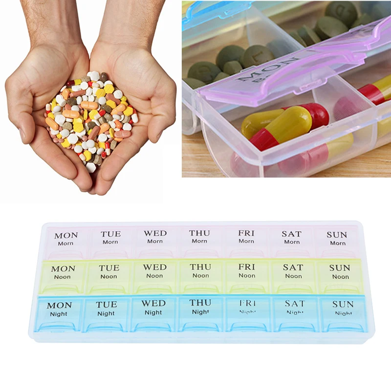 

Portable 7 Days 21 Slots Weekly Pill Medicine Box Storage Organizer Container Case