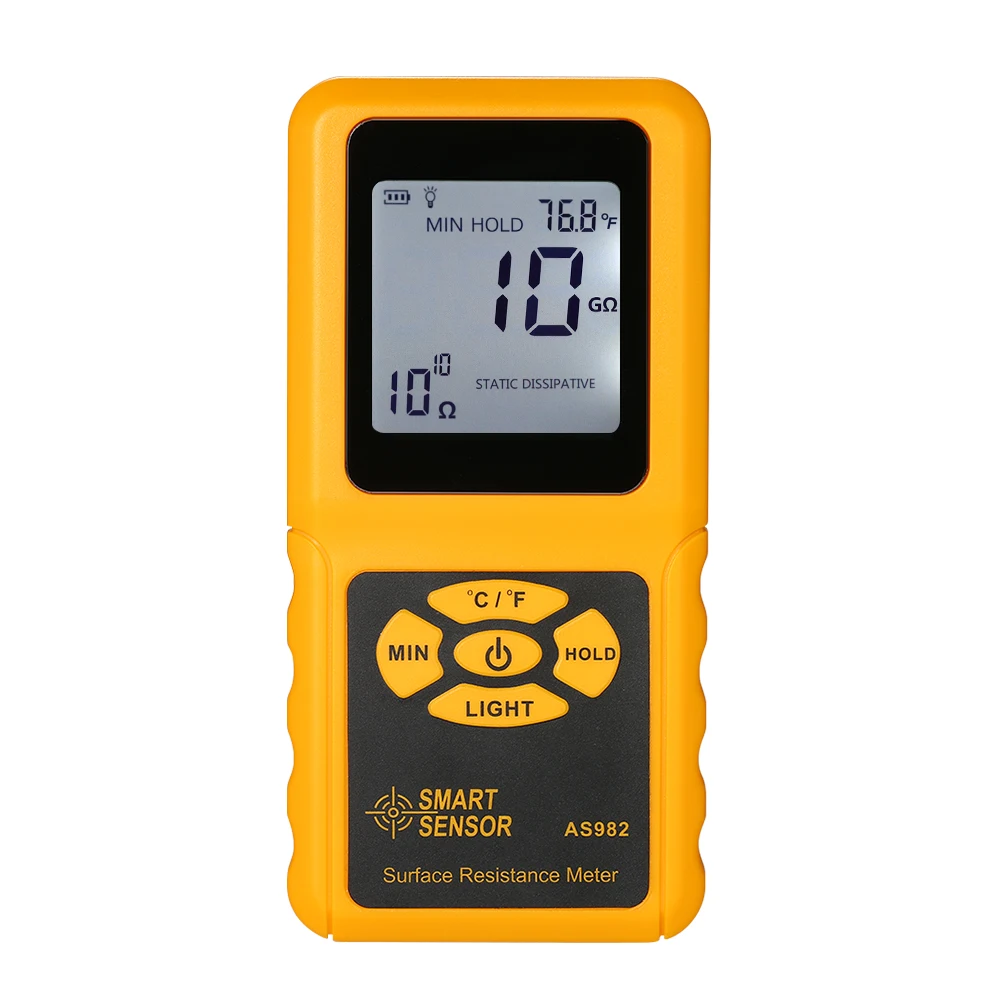 

SMART SENSOR Professional Handheld LCD Surface Resistance Meter Tester with Temperature Measurement and Data Holding Function