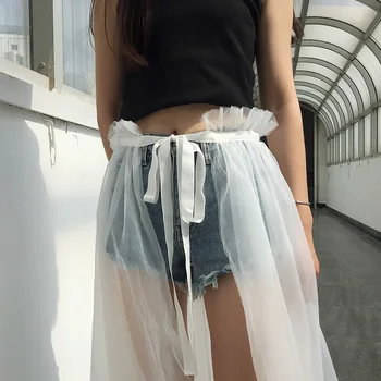 

Double layer yarn one piece sun proof long skirt with jeans cover skirt