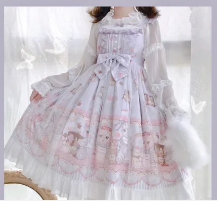only dress-smock Милое платье принцессы в стиле Лолиты; платье в стиле ретро с кружевным бантом и милым принтом; платье с высокой талией в викторианском стиле; kawaii; вечерние платья в стиле готической Лолиты для девочек; jsk - Цвет: only dress-smock