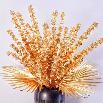 

Golden Eucalyptus Leaf Simulation Plastic Flower Branch DIY Hall Wedding Guide Decoration Flower Arrangement