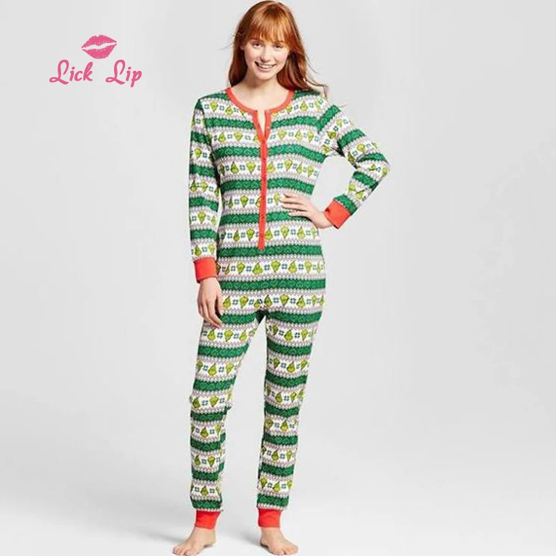Lick Lip Christmas Parent-child Onesies Christmas Green Stripe Print Nightwear Autumn Winter Long Sleeve Home Clothes SMC1804-2