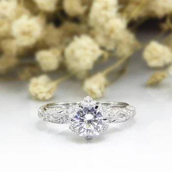 

Veryins Young 14K 585 White Gold 1ct 6.5mm DEF Color Moissanite Side Stone Engagement Ring for Women Wedding Gift