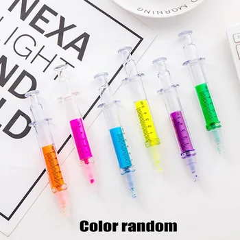 

6pcs Syringe Highlighter Pen Plastic School Office Nurse Doctor Student