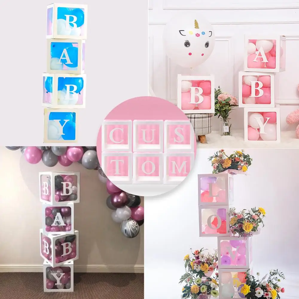 Transparent Name Box DIY Letter Balloons First 1st Birthday Balloons Balony 1 2 Years Baby Happy Birthday Party Decor Kids Balon