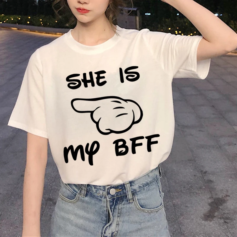 Новые лучшие друзья Harajuku футболка женская Ullzang мода мультфильм футболка 90s Графический друг футболка корейский стиль футболки женские - Цвет: Хаки