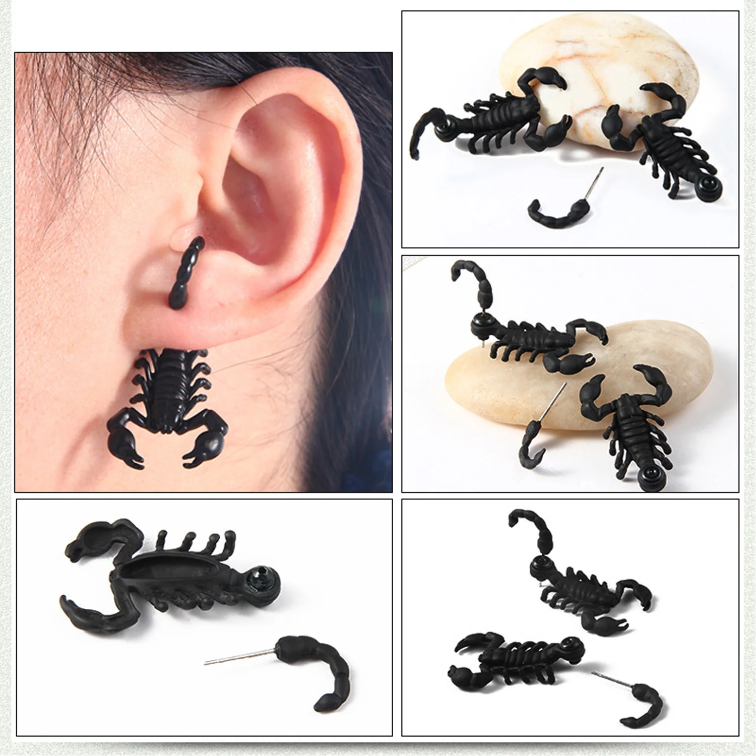

Besegad 1PCS 3D Creepy Scorpion Ear Stud Earrings Jewelry for Halloween Cosplay Masquerade Festival Celebration Party Supplies