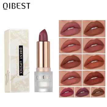 

QIBEST Matte Lipstick Lip Makeup Nude Lip Stick 11 Colors Waterproof Velvet Women Cosmetics Long Lasting Lipstick