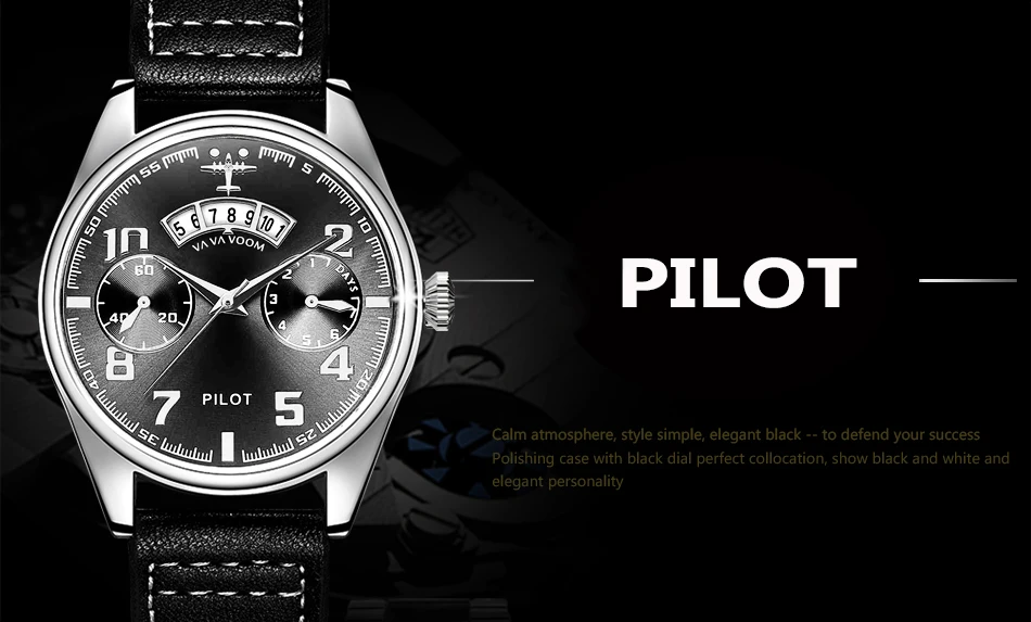Airplane Sports Military Blue Dial Pilot Calendar Men Wristwatch Chronograph Fashion Casual Brand Army Brown Leather Watches