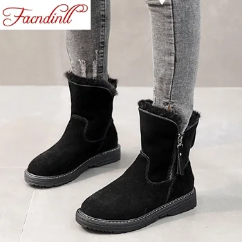 

FACNDINLL new arrives women winter warm snow boots high qulaity fur low heels black gray shoes woman casual warm ankle boots