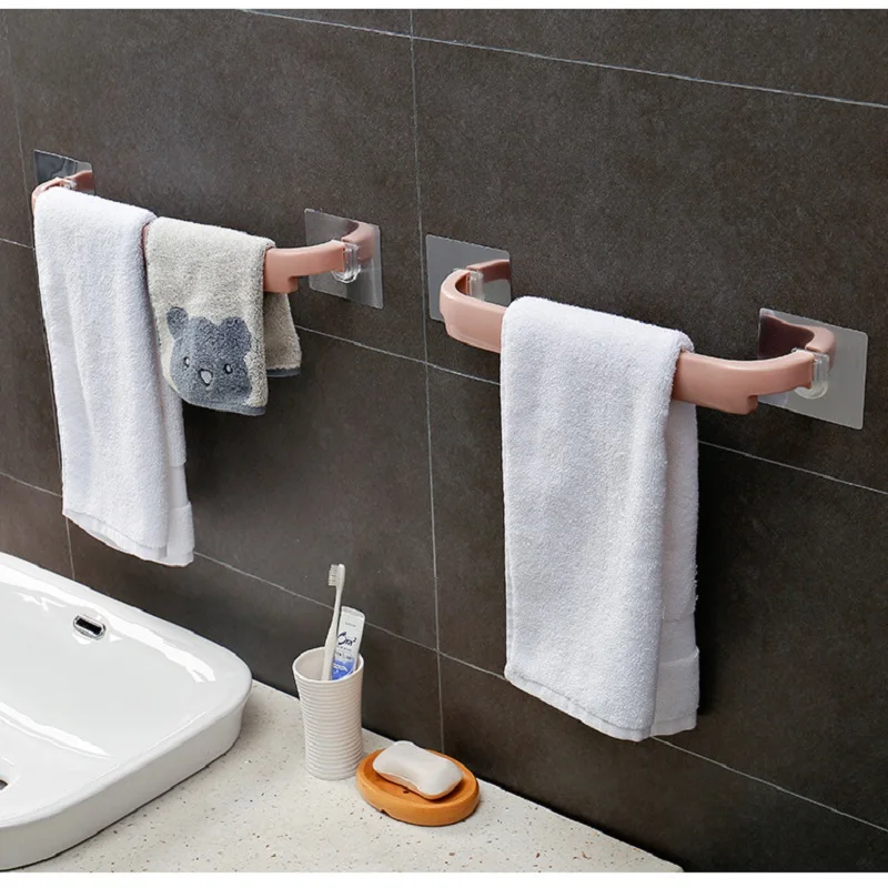 Useful Plastic Wall Mounted Bathroom Towel Bar Shelf Self-adhesive Rack Holder Toilet Roll Paper Hanging Hanger Bathroom Supply