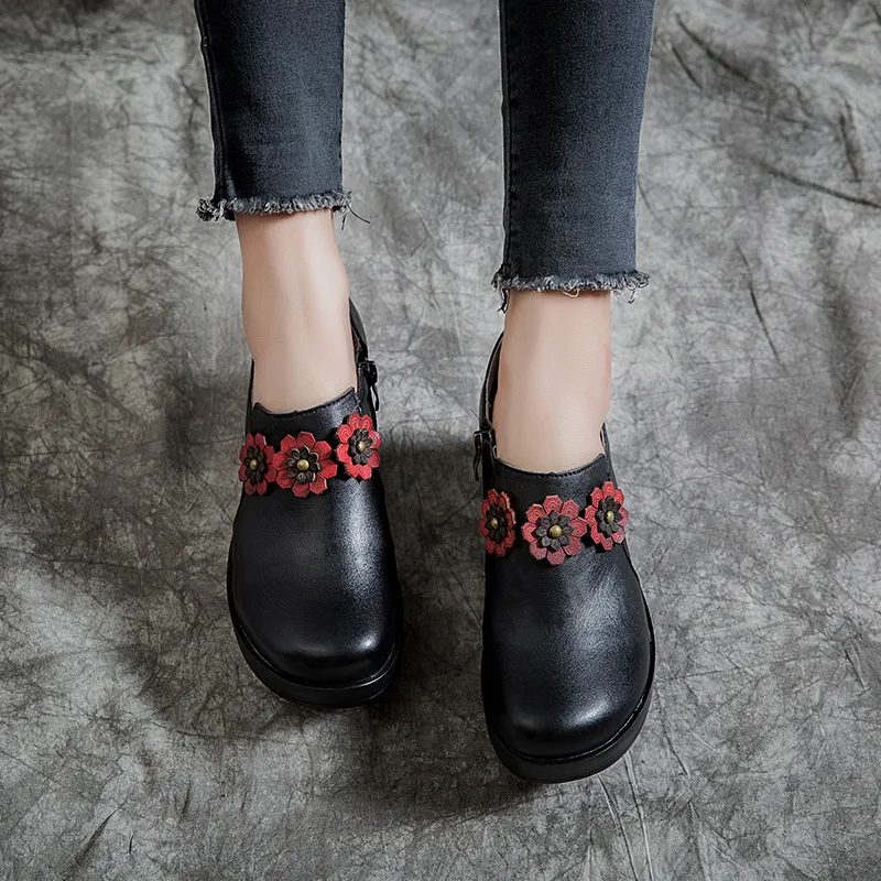 

[] 2019 Spring British-Style Retro Leather Shoes round-Toe Slanted Heel High Heel Shoes Sweet WOMEN'S Casual Shoes