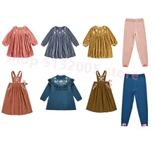 Ins/Мода г., осенне-зимнее новое платье с вышивкой в национальном стиле для маленьких девочек, вязаное бархатное платье на бретелях