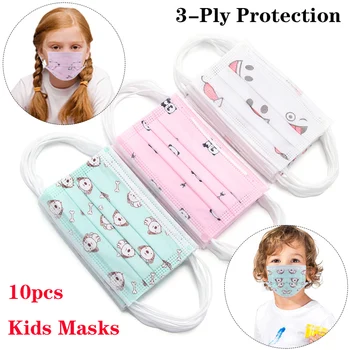 

10Pcs Childrens Kids Anti-dust Disposable Mouth Masks with Earloop Non-woven 3-Ply Protect Antifog Face Mask Cartoon Print Adult