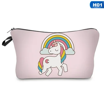 

3D Unicorn Printed Cosmetic Bag Makeup Bag Waterproof Cosmetic Bag Travel Toiletry Makeup Tools Brush Holder Handbag Organizer