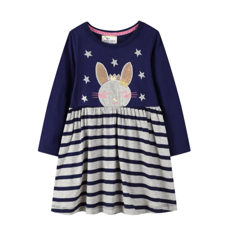 

Jumping Meters 2020 Long Sleeve Princess Cotton Girls Dress Animal Applique Star Party Baby Clothes Hot Selling Children's Dress