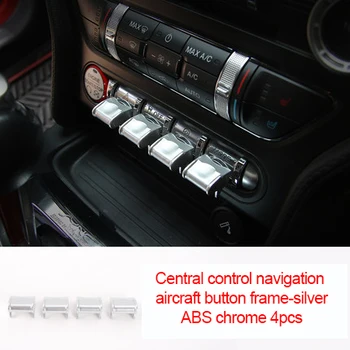 

For Ford Mustang 2015-2020 Red ABS chrome Central control navigation aircraft button frame silver 4pcs