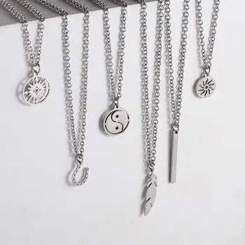 

Men Necklace Stainless steel Necklace Women Men Simple Long Chain Rectangular Pendant Necklace Statement Couples Choker Gifts