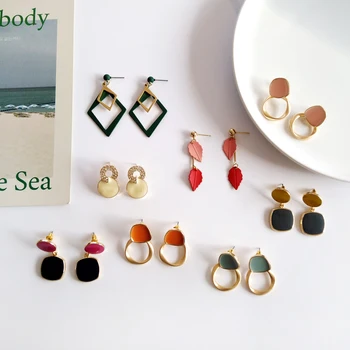 

New Fashion French Jewelry Colorful Earrings Golden Plating High Quality Crystal Coating Leaf Enamel Drop Earrings Women Gift