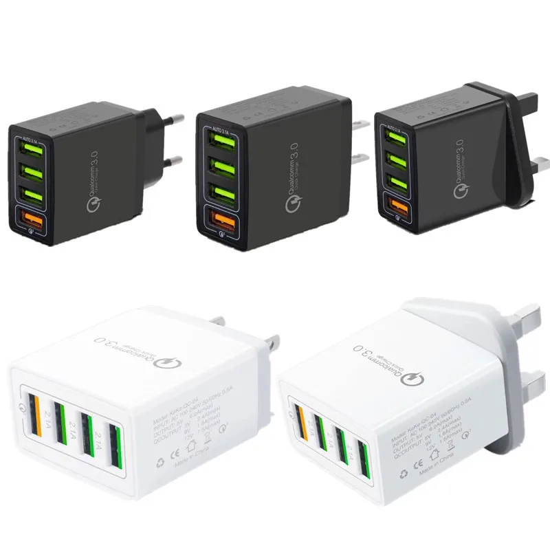 500 шт QC3.0 USB быстрое зарядное устройство 5A 4 usb порта быстрое настенное зарядное устройство для мобильного телефона адаптер питания США ЕС Великобритания Разъем для мобильного телефона