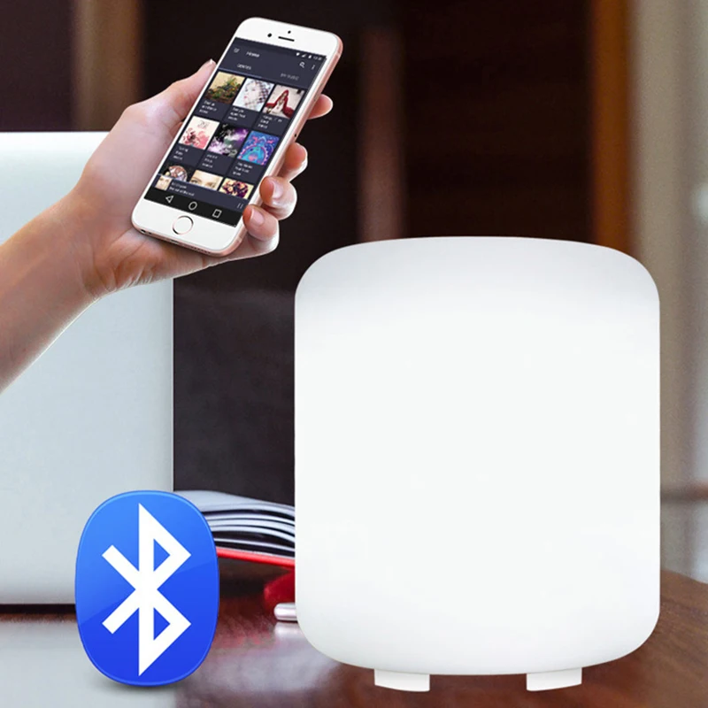Night Light with Bluetooth Speaker Portable Wireless Remote Control Color LED Bedside Table Lamp