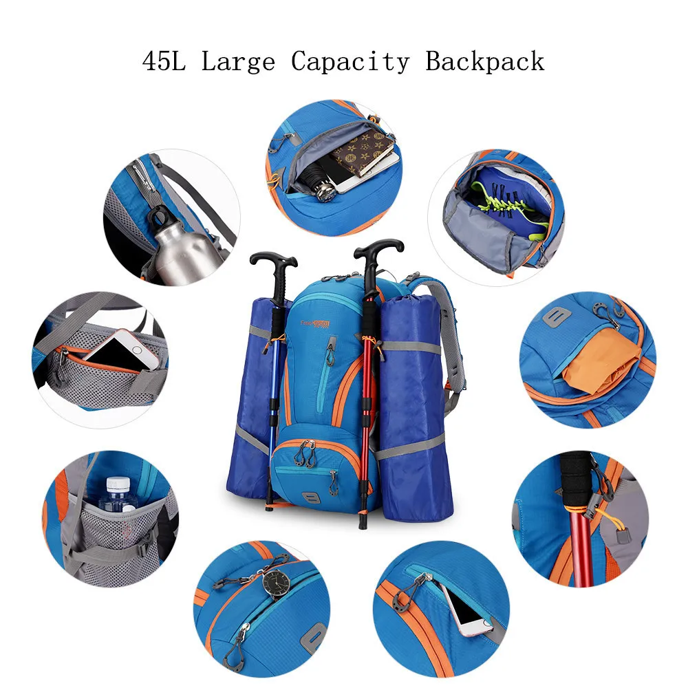 Уличный рюкзак, походный рюкзак для кемпинга, походный рюкзак 45L& 50L, фиолетовая Водонепроницаемая спортивная сумка, рюкзаки, сумка для альпинизма, рюкзак для путешествий