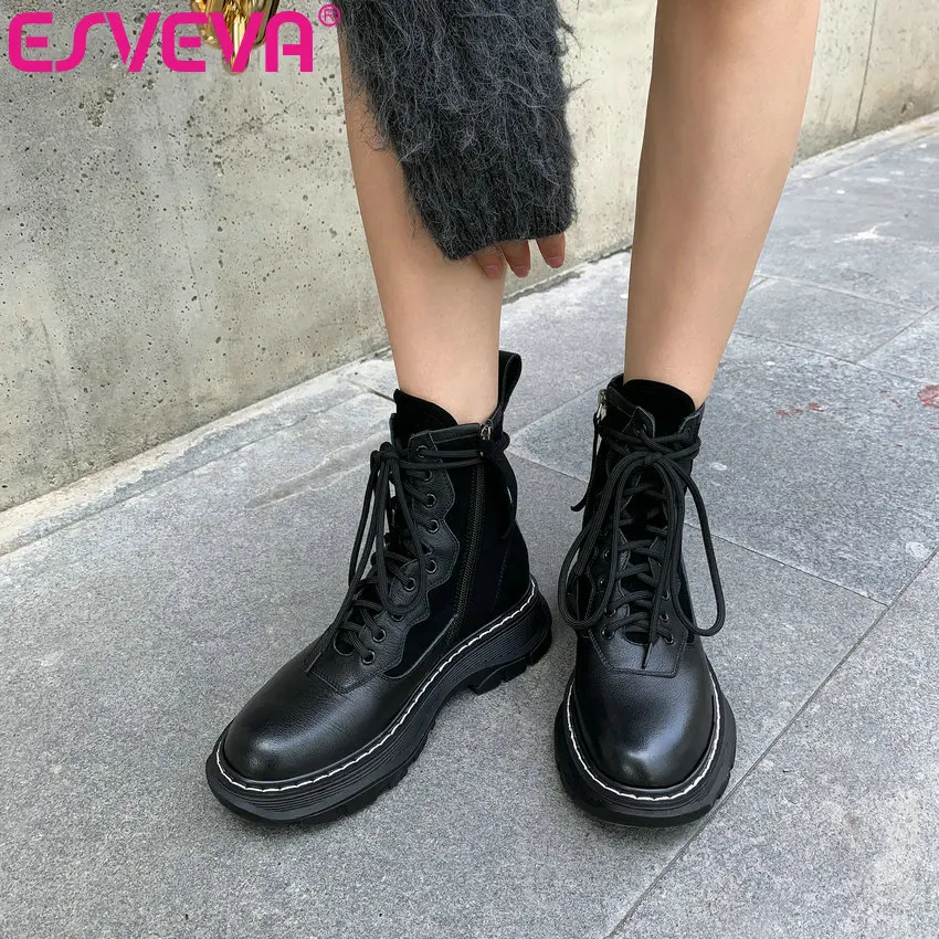 ESVEVA/2021 г. Элегантные классические ботильоны из PU искусственной кожи на шнуровке