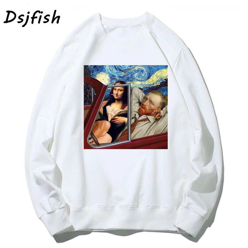 Mona Lisa, толстовки, свитшоты для женщин/мужчин, пародия личности, модная толстовка, осень, эстетика, длинный рукав, белые хлопковые топы - Цвет: 3