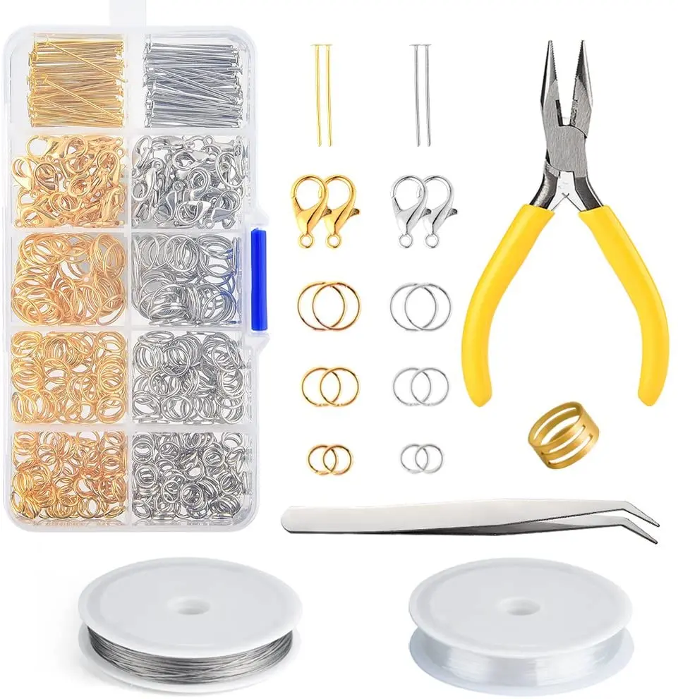 

FEECOLOR 10SET Jewelry Making Kit Silver and Gold Lobster Clasps Open Jump Rings and Pin Jewelry Findings Kit with Pliers