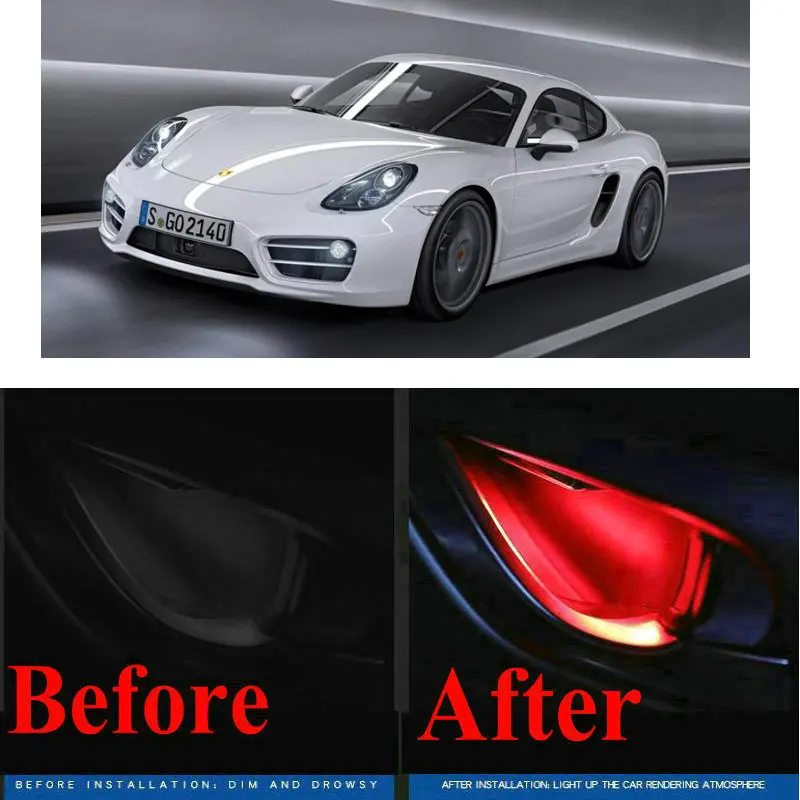 4pc CF style stickers on cars interior inside door handle atmosphere lamp for PORSCHE CAYMAN 981 987  MACAN 95B PANAMERA 970