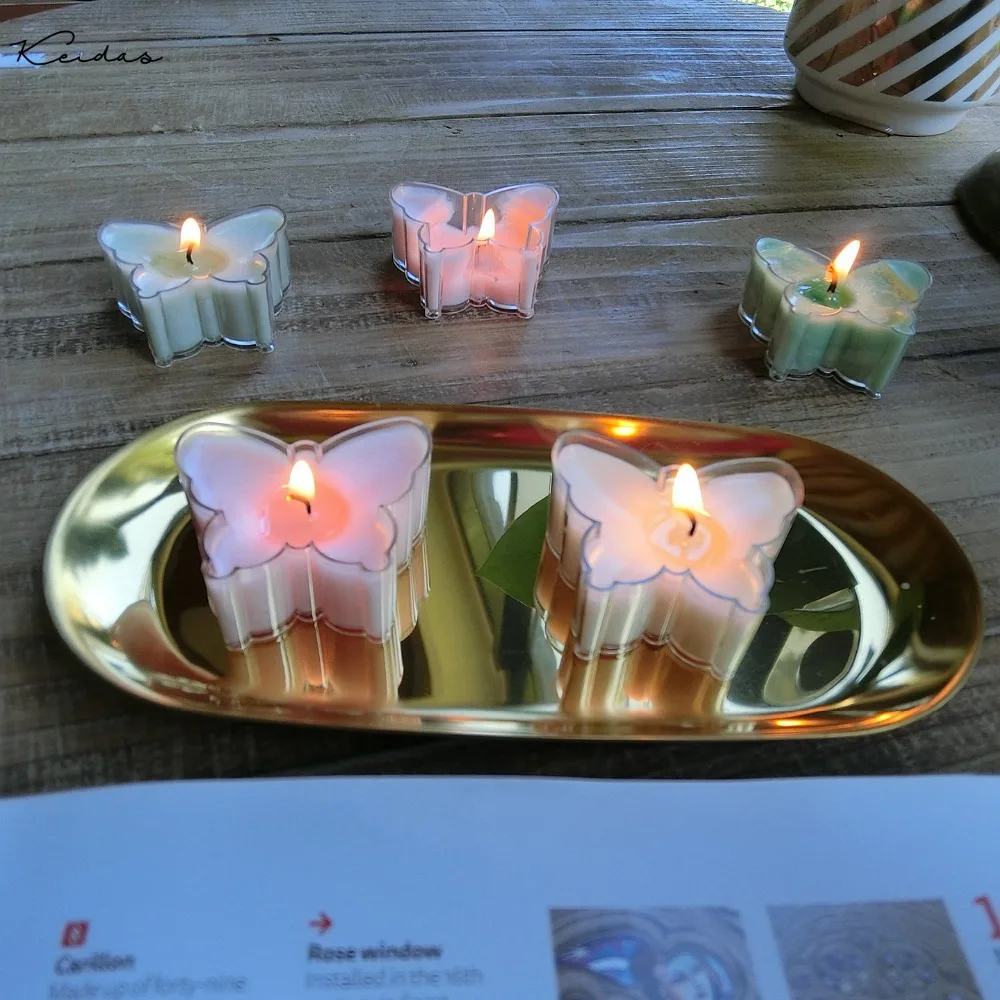 High Temperature Resistant Flame Retardant  Butterfly shape PC Candle Holders For Scented Weddings Candle Making 12 Pcs