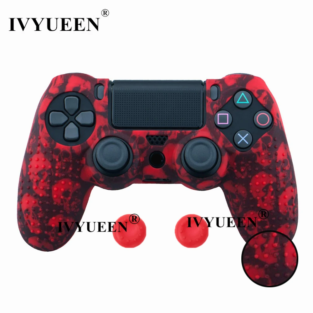 Red Skull IVYUEEN 25 цветов Противоскользящий силиконовый защитный чехол для sony playstation 4 PS4 DS4 Pro тонкий контроллер Thumb Grip Caps - Цвет: Red Skull