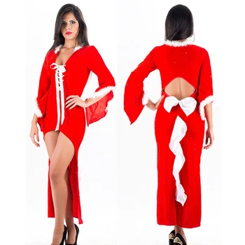 

Lady Deluxe Velvet Christmas Dress Sexy Christmas Halloween Festival Cosplay Santa Claus Costume Red Elf Xmas Long Party Dress