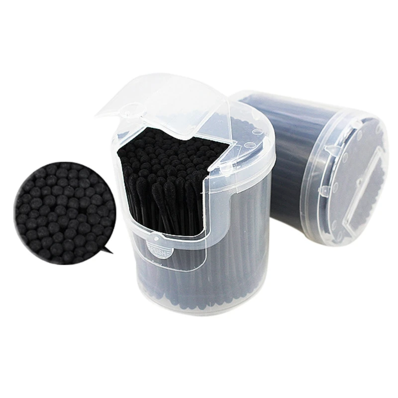 200 шт активированные черные антибактериальные ватные палочки для очистки ушных палочек с двойной головкой