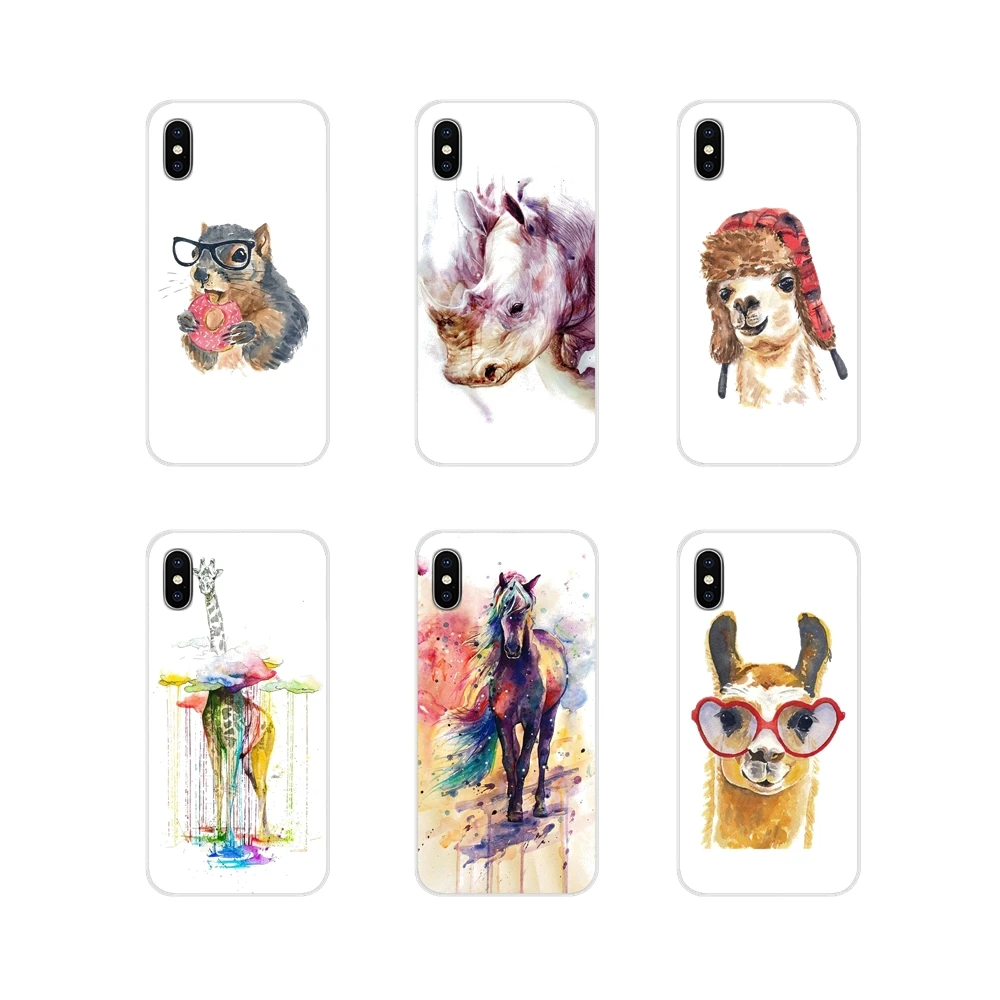 For Apple iPhone X XR XS 11Pro MAX 4S 5S 5C SE 6S 7 8 Plus ipod touch 5 6 Watercolor animal Paintings rainbow Mobile Phone Cases | Мобильные