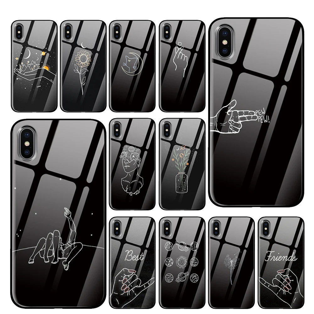 Black white plain line Tempered glass For Huawei P30 P20 Mate 10 20 Honor 8 9 Pro Lite Cases Cover | Мобильные телефоны и