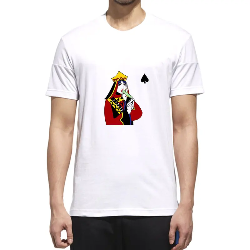 

MOUNTSHARP Tshirt Men Funny Playing Cards Print O-Neck Sweatshirt Knitted Short Sleeve Streetwear Casual Harajuku Polyester
