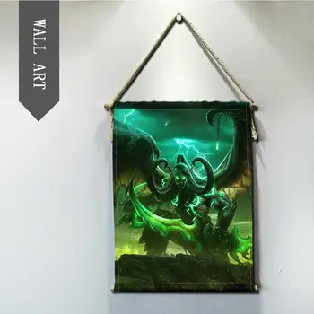 

World of Warcrafts Illidan Decorative paintings Wall Art Poster Modern Solid Wood Cotton String Hanging Shaft Scroll Painting