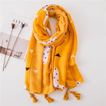 

silk Scarf Fashion yellow Print Tassels blanket scarf winter Ethnic style Women's Cotton and linen Soft Pashminas Shawl cape
