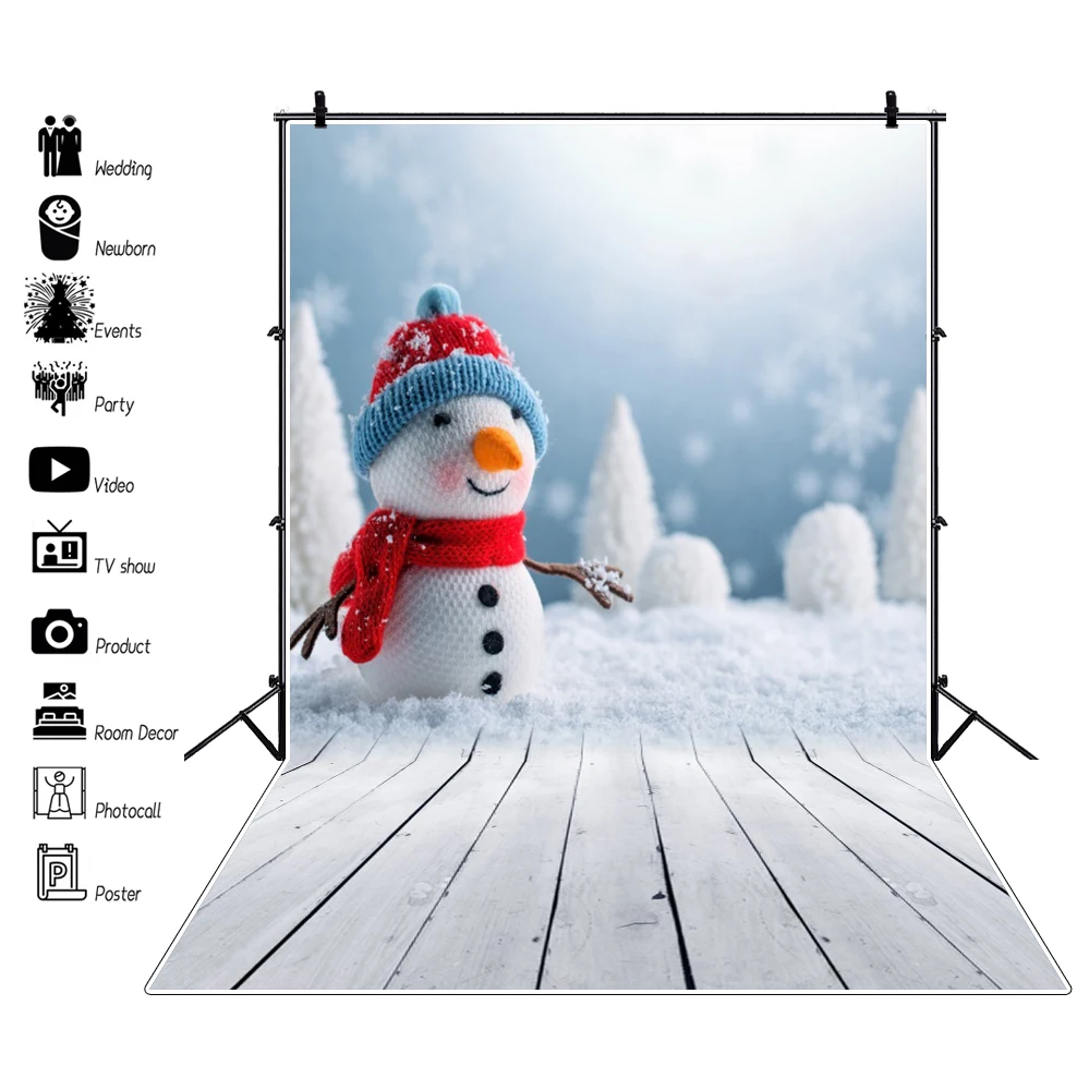 

Light Bokeh Christmas Party Decoration Snowman Wood Floor Customized Poster Photo Background Photography Backdrop Photo Studio
