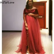 Элегантные вечерние платья больших размеров для беременных женская одежда с коротким рукавом бархатный топ Тюль спереди Сплит недорогое платье для выпускного вечера Африканский халат de soiree дешево