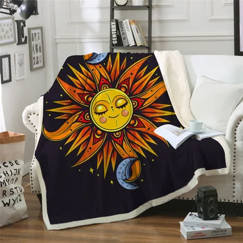 

Luxury Plush Blanket Sun and Moon Custom Blanket Black Gold Sherpa Blanket Cartoon Bedding Cobertor Dropship