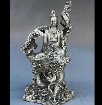 

zhmui8800627077+<<+Chinese Buddhism Silver Dragon Twine Kwan-yin Guan Yin Goddess Statue Sculpture