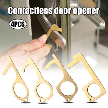 

Newest 4pcs Brass Door Opener Tool Handheld Keychain Tool Non-Contact Safety Door Opener Smart Key Tool