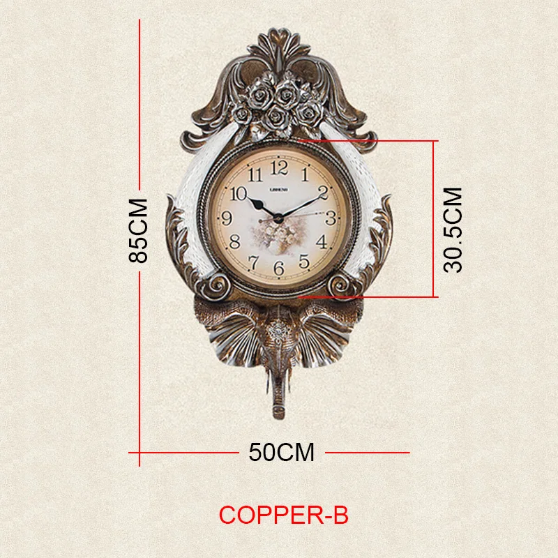 large retro elephant idyllic mute wall clock Color:Copper-B
